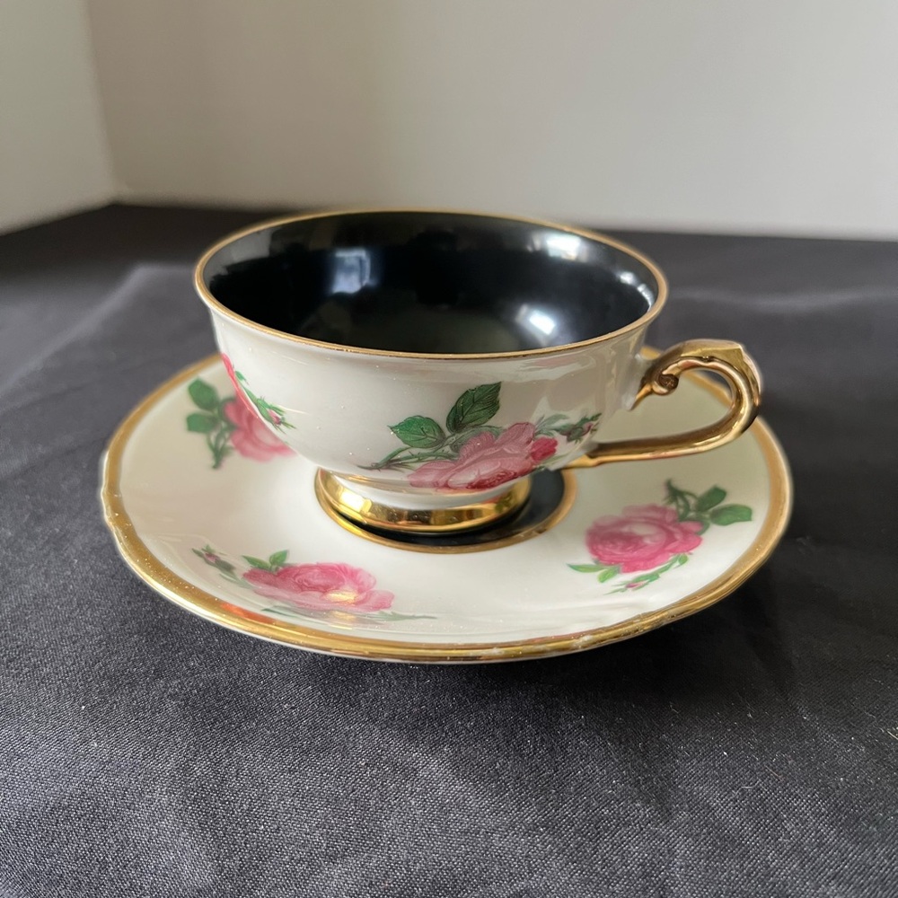 Vintage Floral Teacup and Saucer Set with Gold Trim Royal Heidelberg